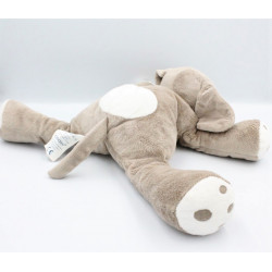 Doudou chien couché beige marron OBAIBI 40 cm