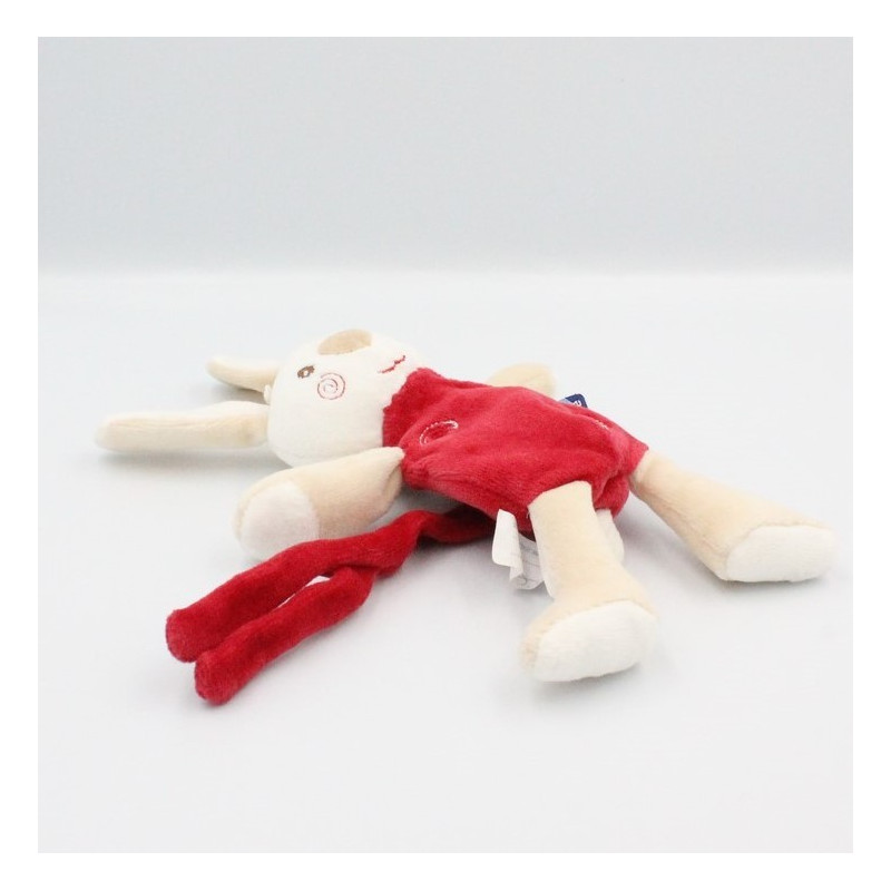 Doudou attache tétine lapin rouge blanc SUCRE D'ORGE
