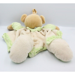 Doudou Ours beige vert écru carreaux couverture Nounours