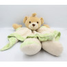 Doudou Ours beige vert écru carreaux couverture Nounours