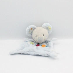 Doudou plat souris grise bleu oiseau poussin vert NICOTOY