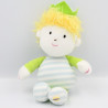 Doudou garçon blond prince roi bleu vert couronne LUMINOU