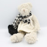 Doudou peluche ours beige robe blanche écharpe Oscar J-LINE