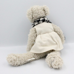 Doudou peluche ours beige robe blanche écharpe Oscar J-LINE