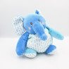 Doudou éléphant bleu blanc coeurs AUCHAN