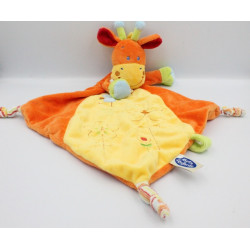 Doudou plat girafe orange jaune rayures MOTS D'ENFANTS