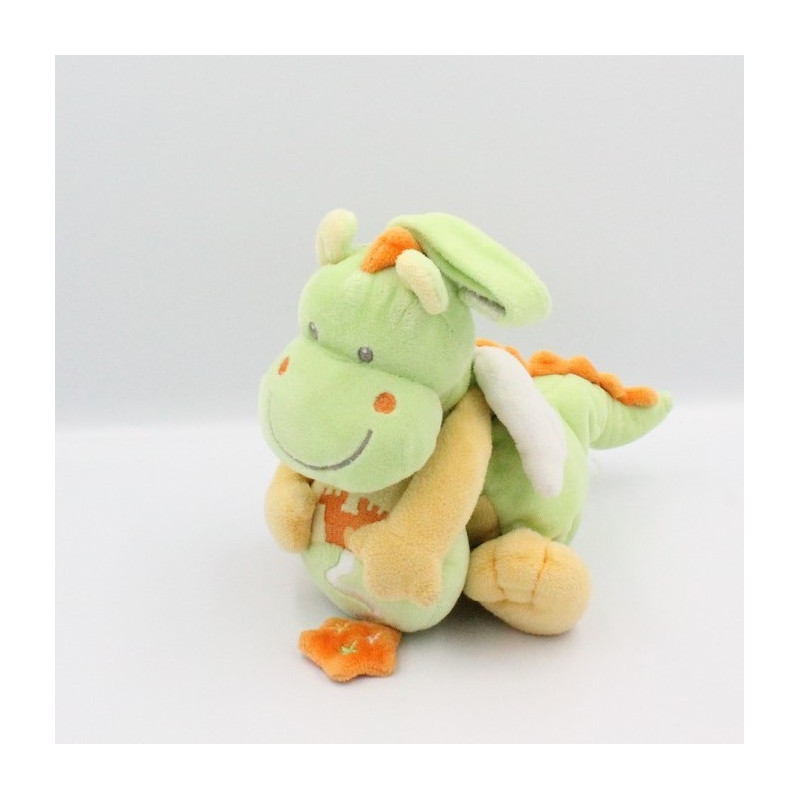 Doudou musical dragon vert jaune château NICOTOY