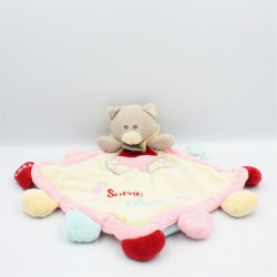 Doudou plat chat gris rose blanc Super Doudou BABY NAT