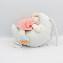 Doudou musical souris blanche robe rose sur lune NATTOU