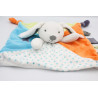 Doudou plat lapin bleu orange vert étoiles OBAIBI