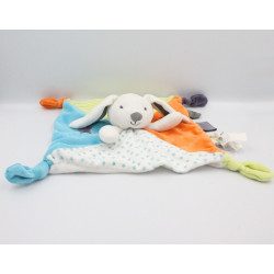 Doudou plat lapin bleu orange vert étoiles OBAIBI