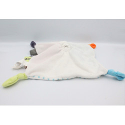 Doudou plat lapin bleu orange vert étoiles OBAIBI