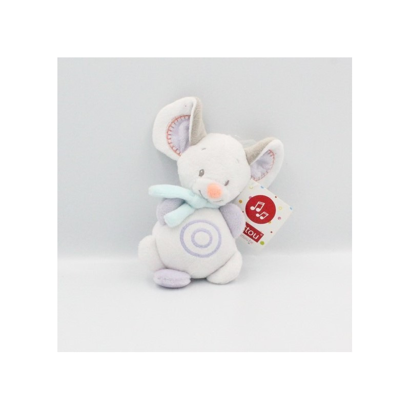 Doudou musical souris blanche mauve grise NATTOU