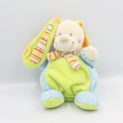 Doudou lapin vert bleu écharpe rayé MOTS D'ENFANTS