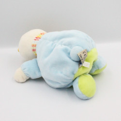 Doudou lapin vert bleu écharpe rayé MOTS D'ENFANTS