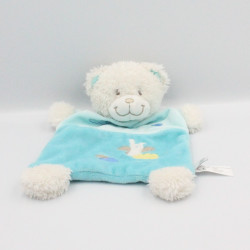 Doudou plat ours blanc bleu nuages ange TEX BABY