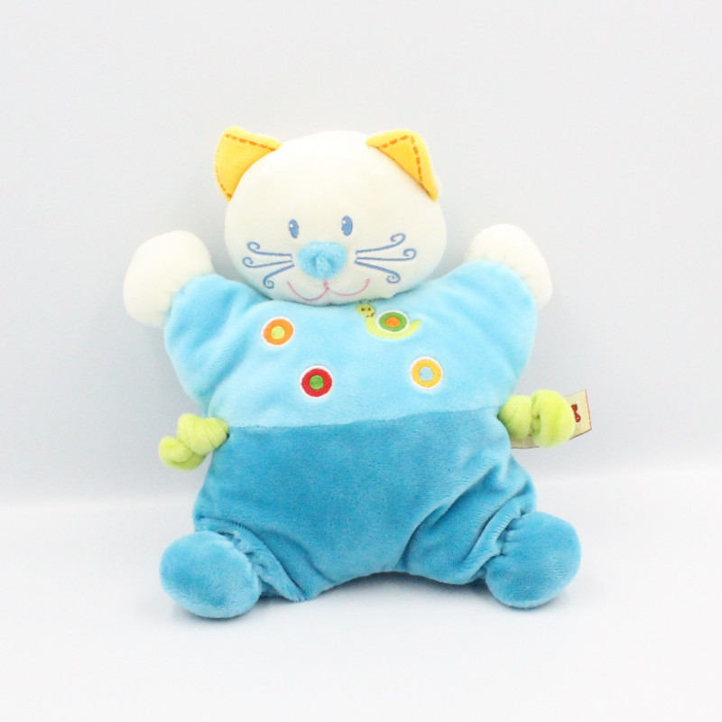 Doudou semi plat chat bleu escargot NICOTOY