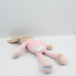 Doudou Lapin beige rose col vichy KLORANE