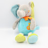 Doudou éléphant gris bleu vert pois rayures MOTS D'ENFANTS