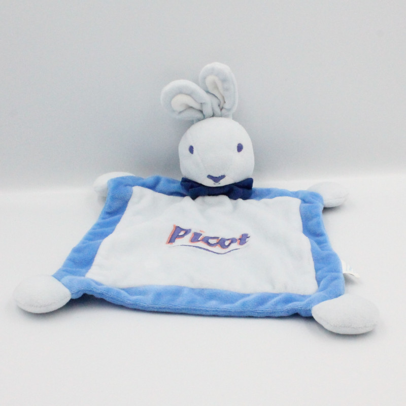 Doudou Plat carr?� Lapin bleu PICOT