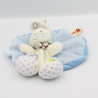 Doudou plat rond lapin blanc bleu fleur My baby NICOTOY