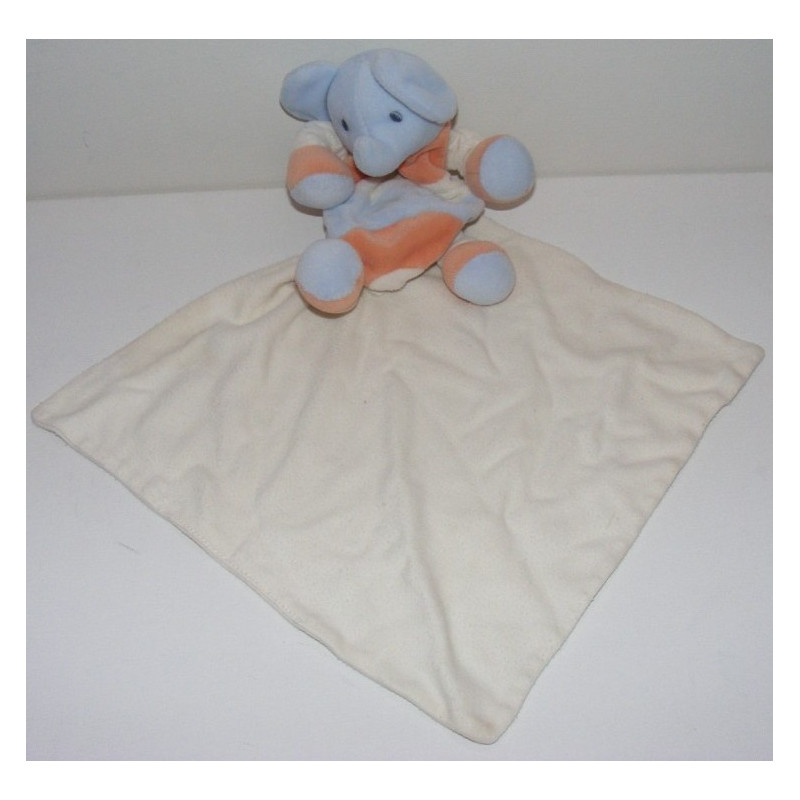 Doudou éléphant vert jaune orange mouchoir SUCRE D'ORGE