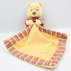 Doudou Winnie l'ourson avec mouchoir couverture rayé abeille Disney