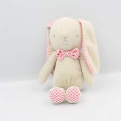 Doudou Lapin écru beige vichy rose KLORANE