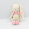 Doudou Lapin écru beige vichy rose KLORANE