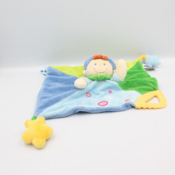 Doudou plat carré poupée lutin garçon bleu étoile MOTS D'ENFANT