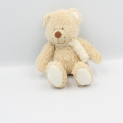Doudou ours beige écharpe blanche TEX BABY 20 cm