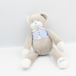 Doudou ours gris blanc gilet rayé bleu Musti de Mustela