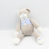 Doudou ours gris blanc gilet rayé bleu Musti de Mustela LOT DE 2