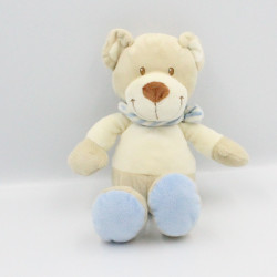 Doudou ours beige blanc rayé bleu POMMETTE