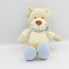 Doudou ours beige blanc rayé bleu POMMETTE