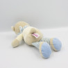 Doudou ours beige blanc rayé bleu POMMETTE