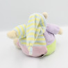 Doudou ours boule mauve vert jaune bleu avec bonnet CMP