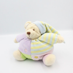 Doudou ours boule mauve vert jaune bleu avec bonnet CMP