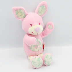 Doudou lapin rose vert fleurs coeurs TEX LOT DE 2