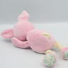 Doudou lapin rose vert fleurs coeurs TEX