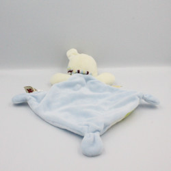 Doudou plat lapin bleu fleurs brodées NICOTOY