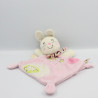 Doudou plat lapin rose fleurs brodées NICOTOY