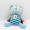 Doudou ours gris bleu rouge cape SOSTRENE GRENES