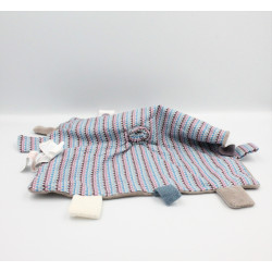 Doudou plat chat raton laveur marron bleu rose OBAIBI