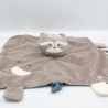 Doudou plat chat raton laveur marron bleu rose OBAIBI