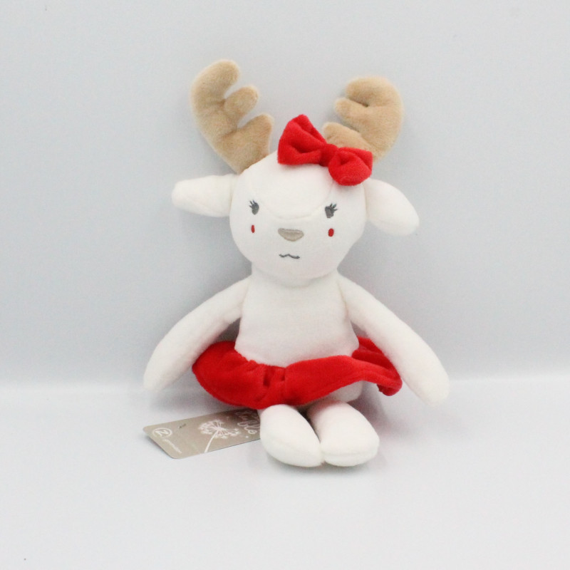 Doudou renne cerf elan blanc rouge GRAIN DE BLE