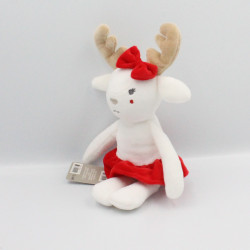 Doudou renne cerf elan blanc rouge GRAIN DE BLE