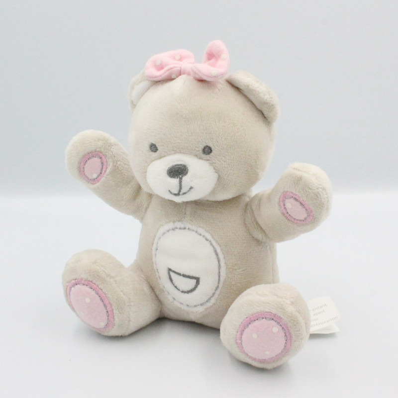 Doudou ours beige blanc rose KIMBALOO