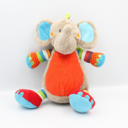 Doudou éléphant gris beige rouge bleu vert orange rayé TEX