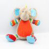 Doudou éléphant gris beige rouge bleu vert orange rayé TEX